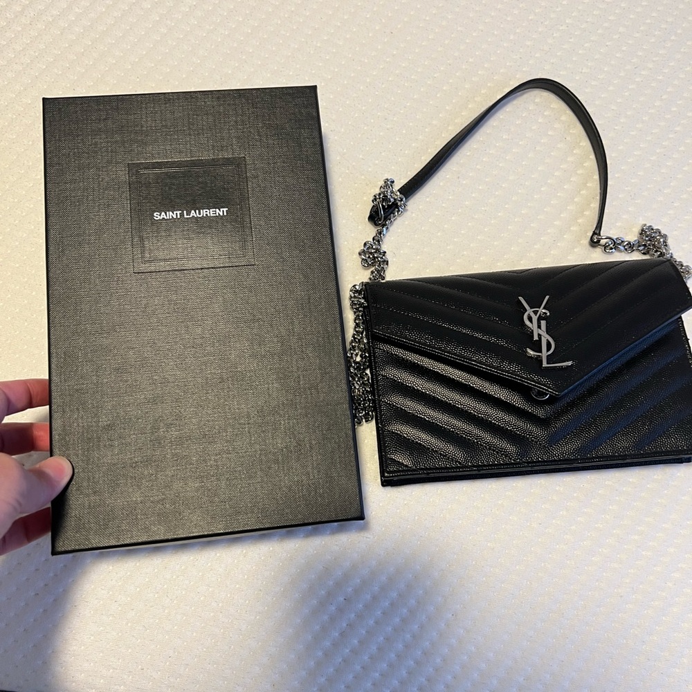 Saint Laurent Cassandre Matelasse Envelope Chain Wallet